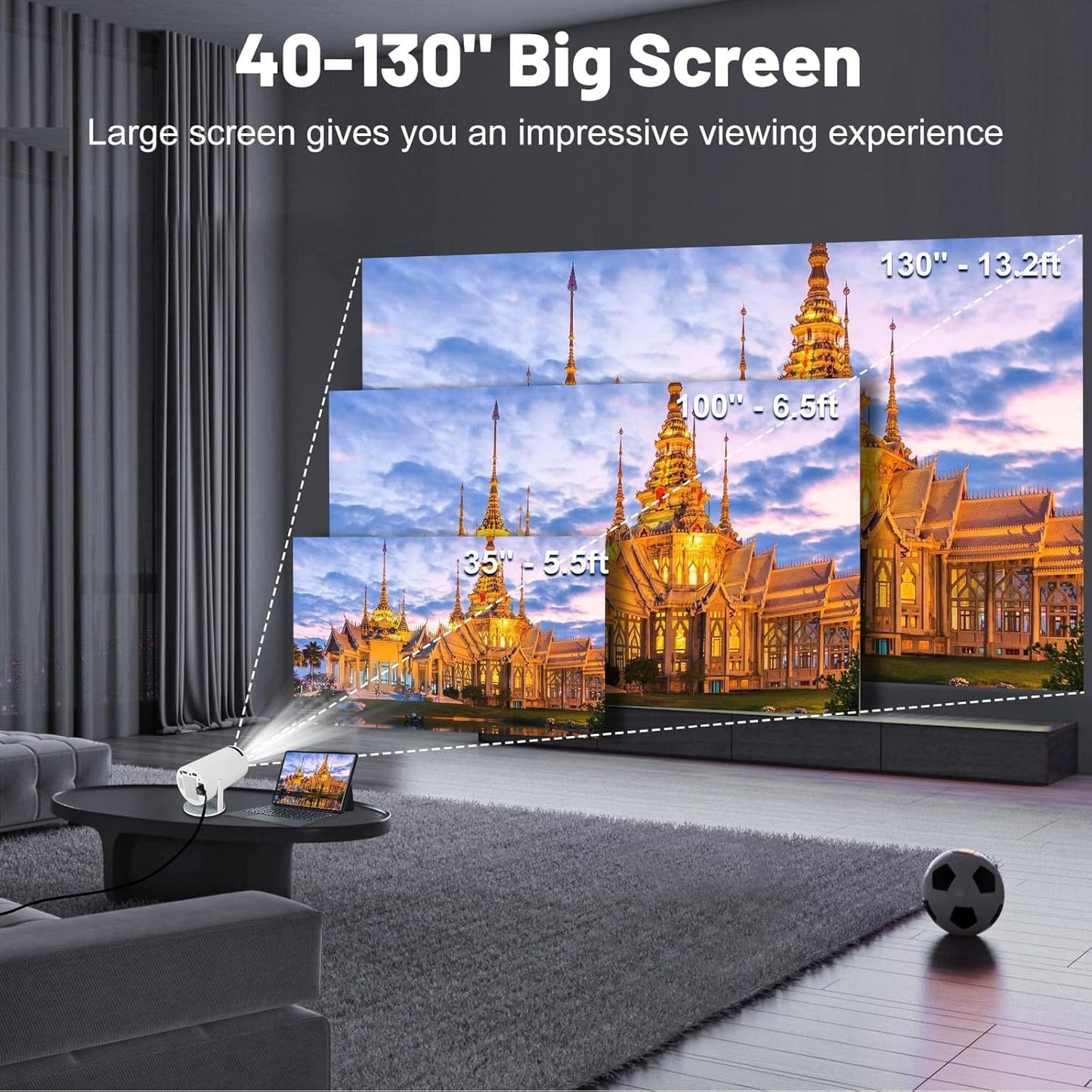 Portable Android 11 Smart Projector 1080P Full HD with 4K Support, WiFi 6, Bluetooth and Rotatable Stand for Home Theater