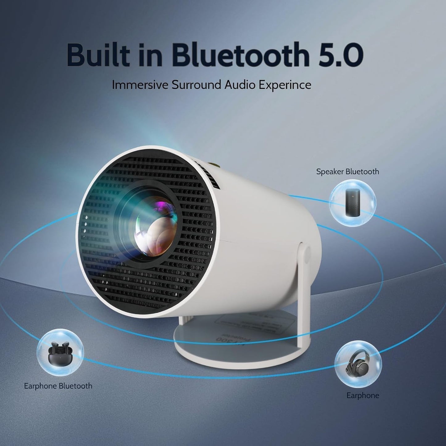 Portable Android 11 Smart Projector 1080P Full HD with 4K Support, WiFi 6, Bluetooth and Rotatable Stand for Home Theater