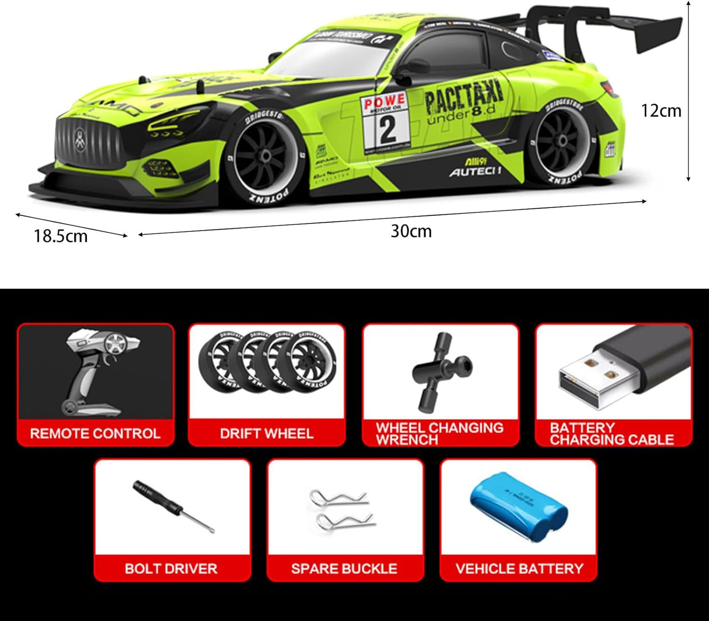 All-Wheel Drive RC Drift Car with Lights & Turbo Grip