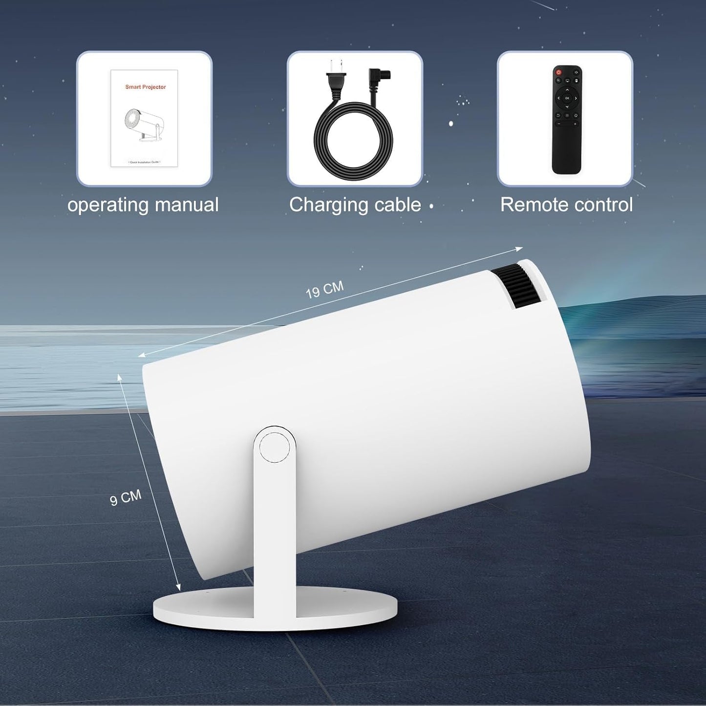 Portable Android 11 Smart Projector 1080P Full HD with 4K Support, WiFi 6, Bluetooth and Rotatable Stand for Home Theater